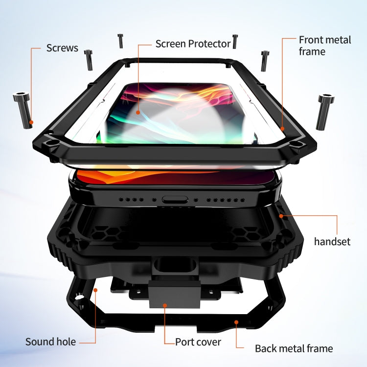 For iPhone 15 Pro Max R-JUST Life Waterproof Dustproof Shockproof Holder Phone Case(Black) by R-JUST