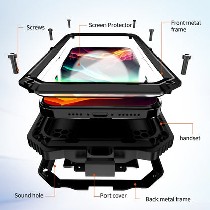 For iPhone 15 Pro Max R-JUST Life Waterproof Dustproof Shockproof Holder Phone Case(Black) by R-JUST