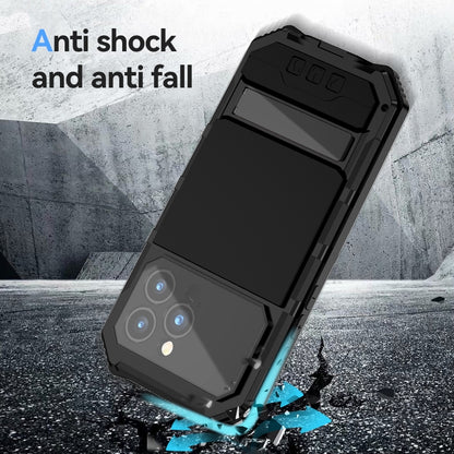 For iPhone 15 Pro Max R-JUST Life Waterproof Dustproof Shockproof Holder Phone Case(Black) by R-JUST
