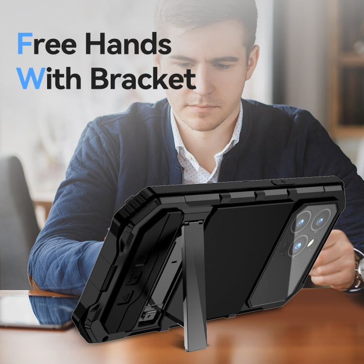 For iPhone 15 Pro Max R-JUST Life Waterproof Dustproof Shockproof Holder Phone Case(Black) by R-JUST