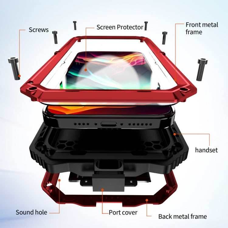 For iPhone 15 Pro Max R-JUST Life Waterproof Dustproof Shockproof Holder Phone Case(Red) by R-JUST