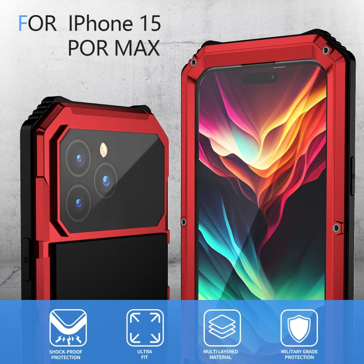For iPhone 15 Pro Max R-JUST Life Waterproof Dustproof Shockproof Holder Phone Case(Red) by R-JUST