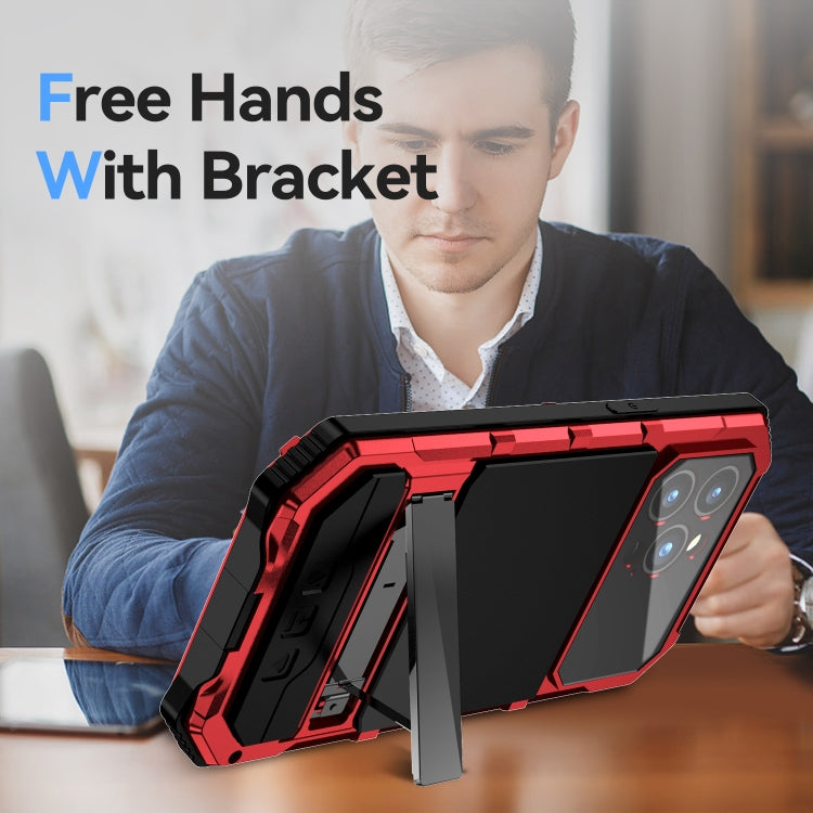 For iPhone 15 Pro Max R-JUST Life Waterproof Dustproof Shockproof Holder Phone Case(Red) by R-JUST