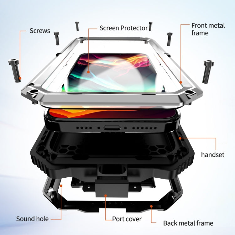 For iPhone 15 Pro Max R-JUST Life Waterproof Dustproof Shockproof Holder Phone Case(Silver) by R-JUST