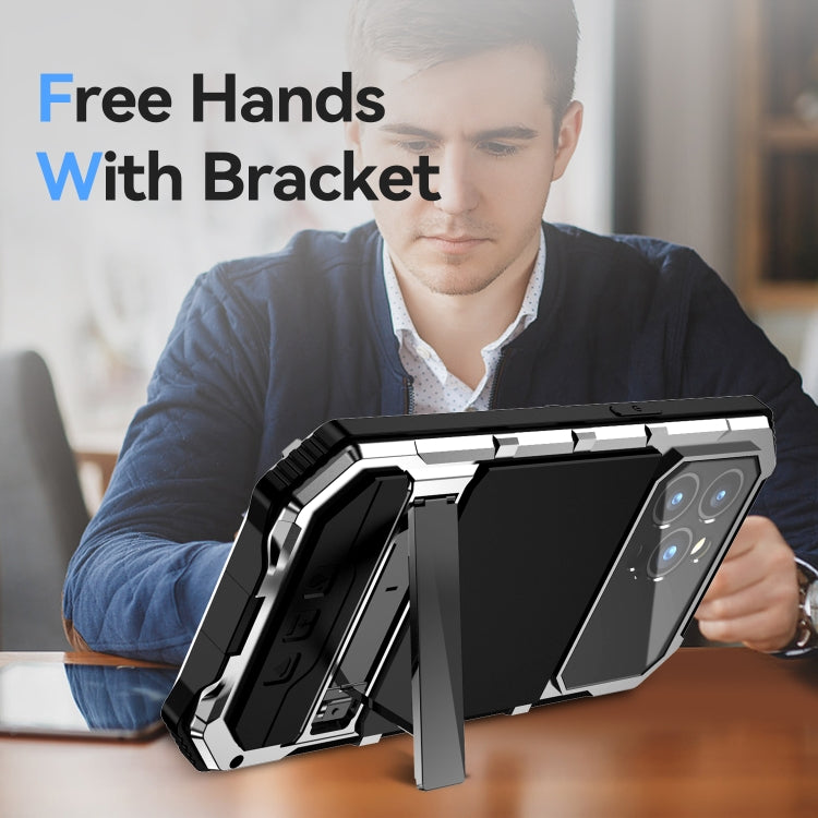 For iPhone 15 Pro Max R-JUST Life Waterproof Dustproof Shockproof Holder Phone Case(Silver) by R-JUST