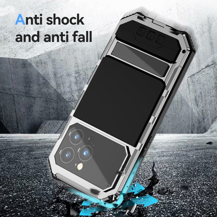 For iPhone 15 Pro Max R-JUST Life Waterproof Dustproof Shockproof Holder Phone Case(Silver) by R-JUST