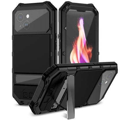 For iPhone 15 Plus R-JUST Life Waterproof Dustproof Shockproof Holder Phone Case(Black) by R-JUST