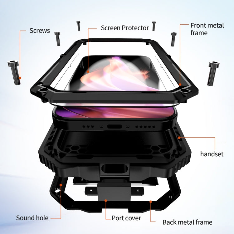 For iPhone 15 Plus R-JUST Life Waterproof Dustproof Shockproof Holder Phone Case(Black) by R-JUST