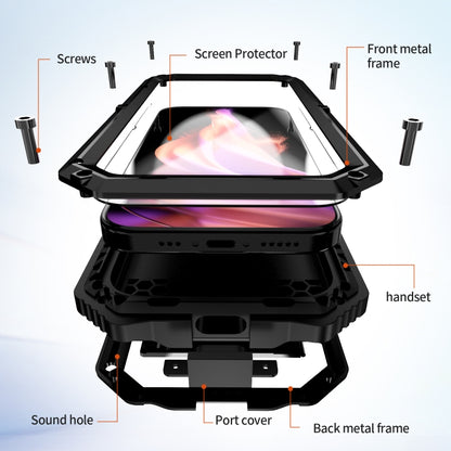 For iPhone 15 Plus R-JUST Life Waterproof Dustproof Shockproof Holder Phone Case(Black) by R-JUST