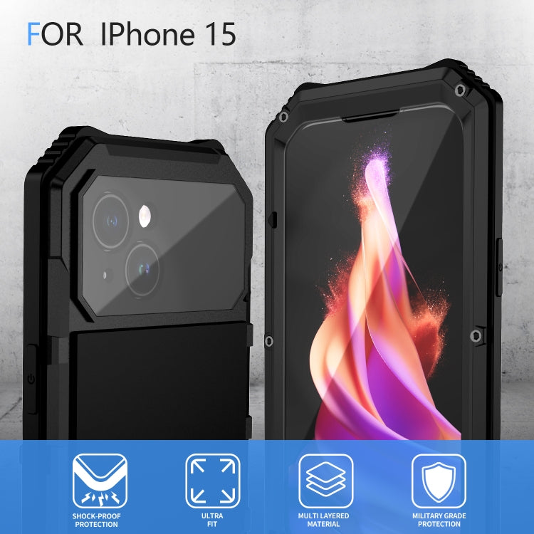 For iPhone 15 Plus R-JUST Life Waterproof Dustproof Shockproof Holder Phone Case(Black) by R-JUST