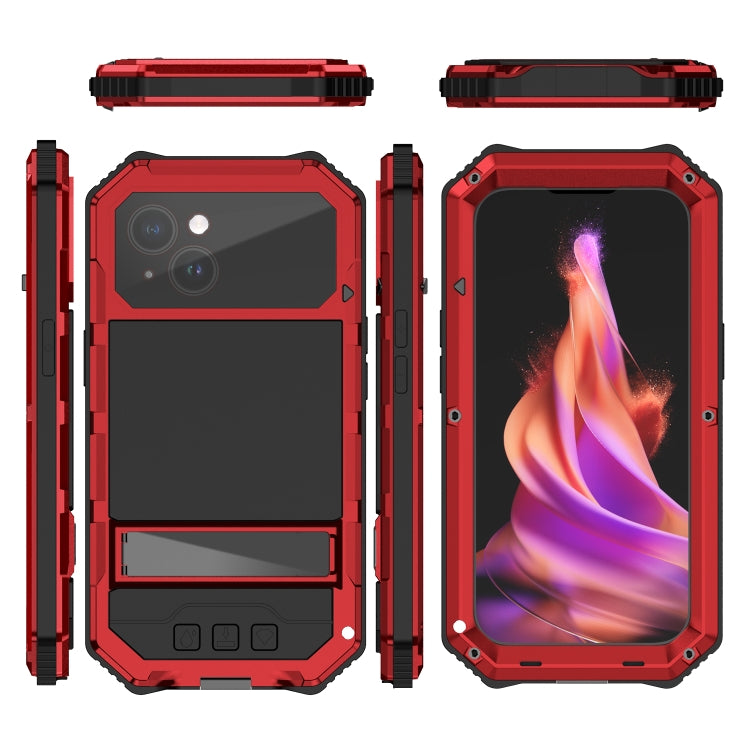For iPhone 15 Plus R-JUST Life Waterproof Dustproof Shockproof Holder Phone Case(Red) by R-JUST