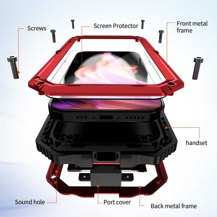 For iPhone 15 Plus R-JUST Life Waterproof Dustproof Shockproof Holder Phone Case(Red) by R-JUST