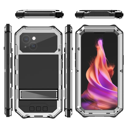 For iPhone 15 Plus R-JUST Life Waterproof Dustproof Shockproof Holder Phone Case(Silver) by R-JUST