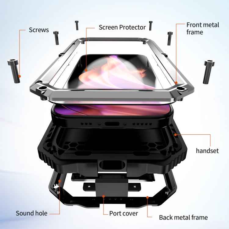 For iPhone 15 Plus R-JUST Life Waterproof Dustproof Shockproof Holder Phone Case(Silver) by R-JUST