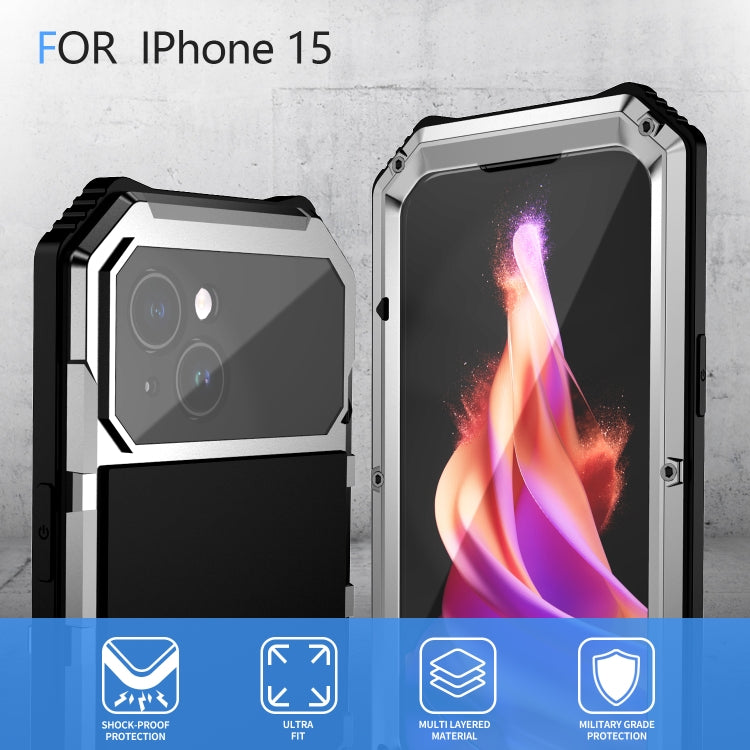 For iPhone 15 Plus R-JUST Life Waterproof Dustproof Shockproof Holder Phone Case(Silver) by R-JUST