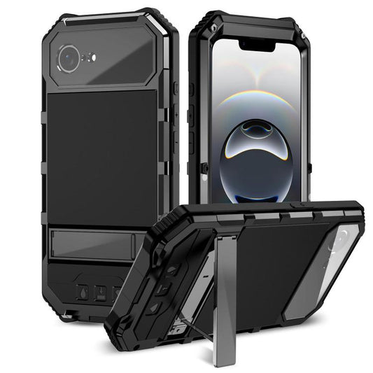 For iPhone 16e R-JUST Life Waterproof Dustproof Shockproof Holder Phone Case(Black) by R-JUST