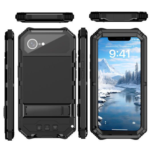 For iPhone 16e R-JUST Life Waterproof Dustproof Shockproof Holder Phone Case(Black) by R-JUST