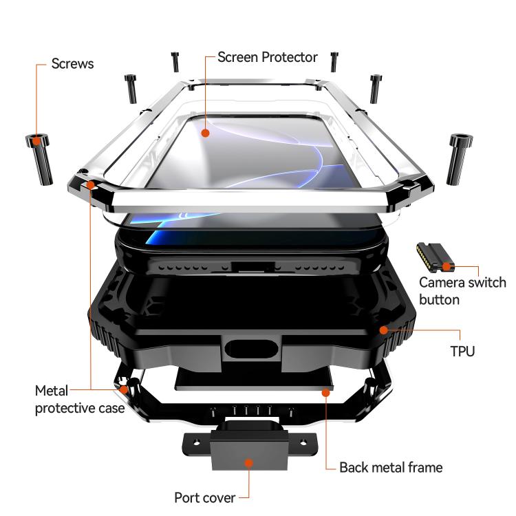 For iPhone 17 Pro Max R-JUST Life Waterproof Dustproof Shockproof Holder Phone Case(Silver) by R-JUST