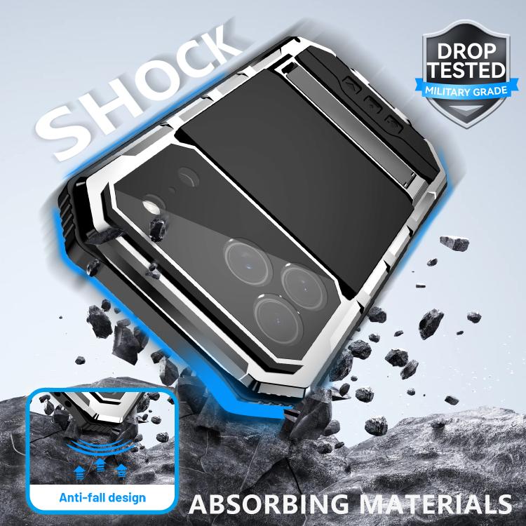 For iPhone 17 Pro Max R-JUST Life Waterproof Dustproof Shockproof Holder Phone Case(Silver) by R-JUST