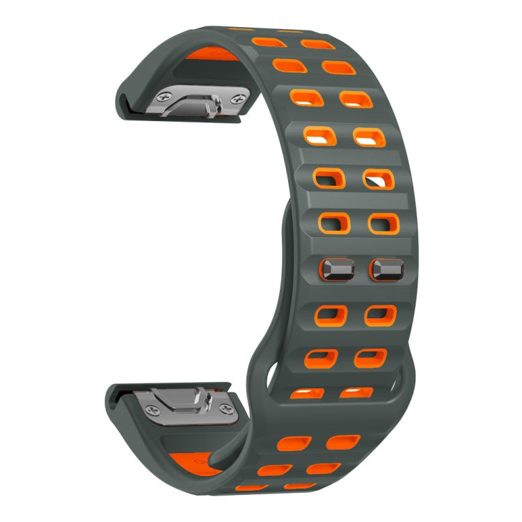 For Garmin 22mm Two Color Rivets Buckle Quick Release Silicone Watch Band(Carbon Gray Orange) by bashfashion