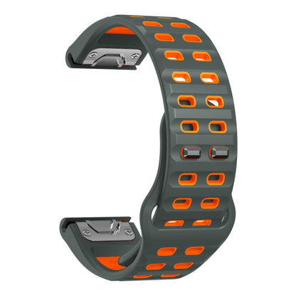 For Garmin 26mm Two Color Rivets Buckle Quick Release Silicone Watch Band(Carbon Gray Orange) by bashfashion