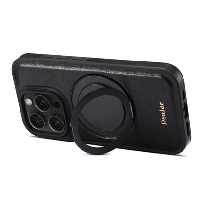 For iPhone 16 Pro Max Denior A17 Genuine Leather Gear Magnetic Holder Phone Case(Black) by Denior