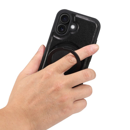 For iPhone 16 Plus Denior A17 Genuine Leather Gear Magnetic Holder Phone Case(Black) by Denior