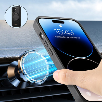 For iPhone 16 Plus Denior A17 Genuine Leather Gear Magnetic Holder Phone Case(Black) by Denior