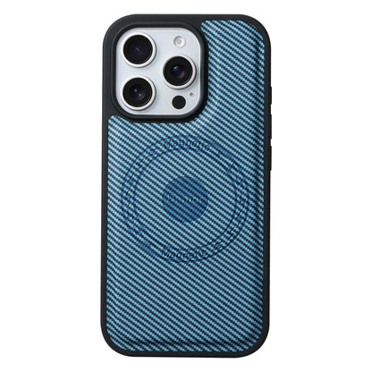For iPhone 16 Pro Max Denior Carbon Fiber Texture Leather MagSafe Phone Case(Blue) by Denior