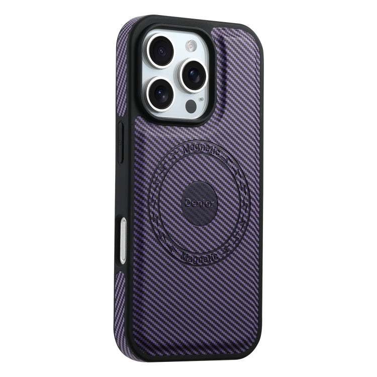 For iPhone 16 Pro Max Denior Carbon Fiber Texture Leather MagSafe Phone Case(Purple) by Denior