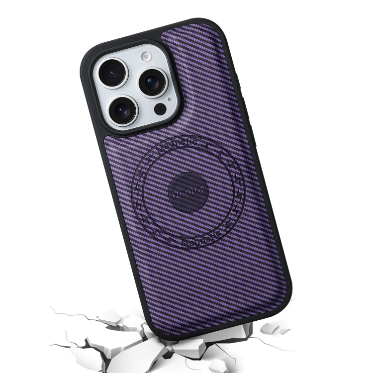 For iPhone 16 Pro Max Denior Carbon Fiber Texture Leather MagSafe Phone Case(Purple) by Denior