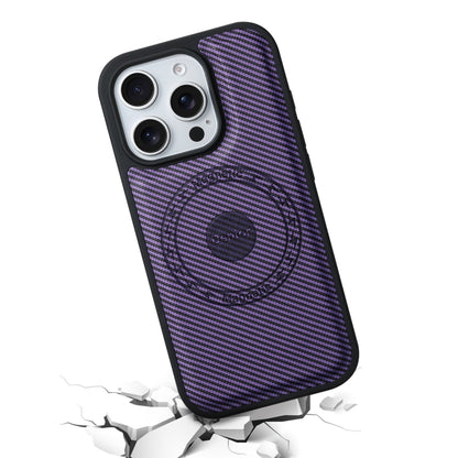 For iPhone 16 Pro Max Denior Carbon Fiber Texture Leather MagSafe Phone Case(Purple) by Denior