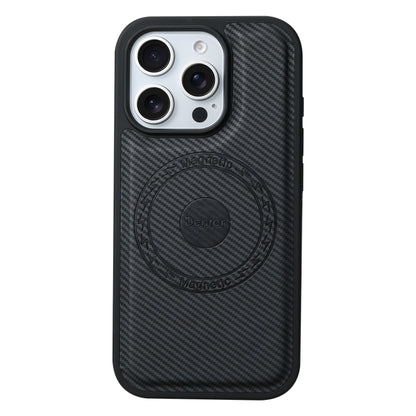 For iPhone 16 Pro Denior Carbon Fiber Texture Leather MagSafe Phone Case(Black) by Denior