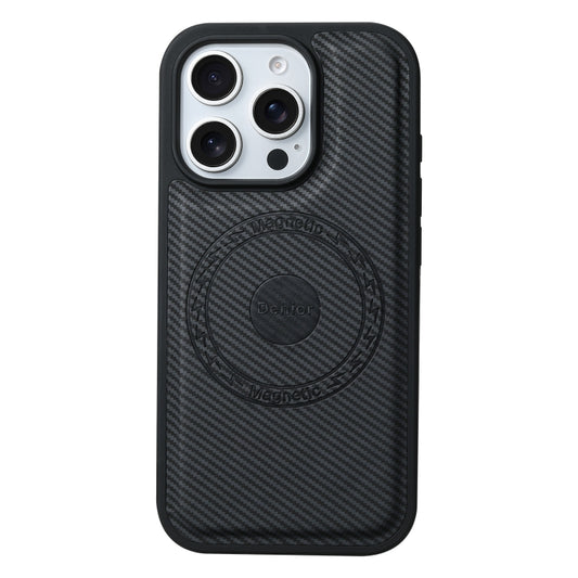 For iPhone 16 Pro Denior Carbon Fiber Texture Leather MagSafe Phone Case(Black) by Denior