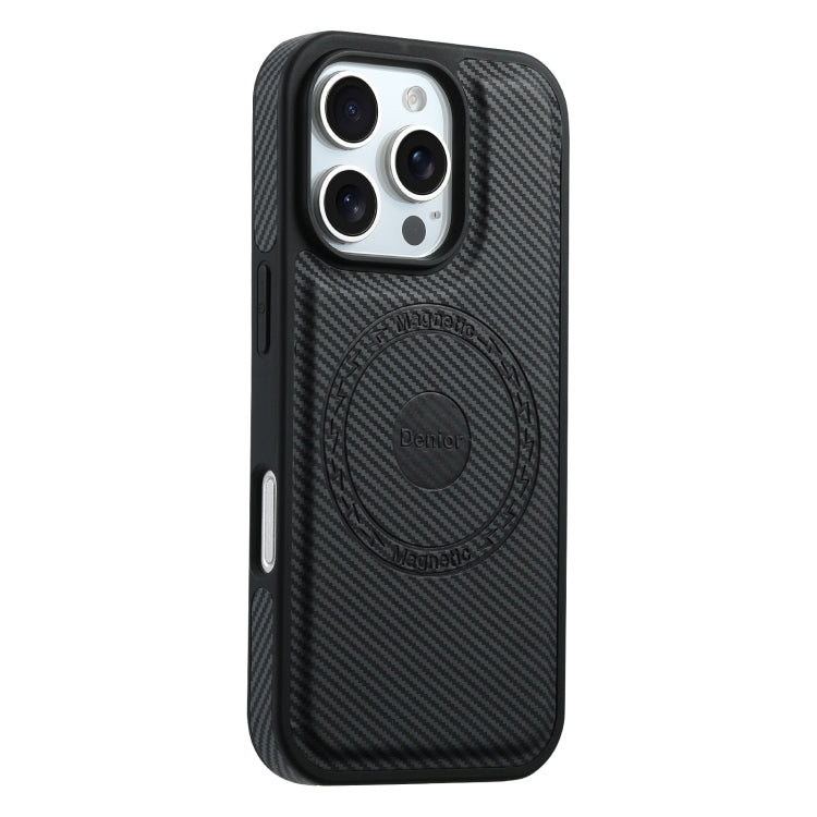 For iPhone 16 Pro Denior Carbon Fiber Texture Leather MagSafe Phone Case(Black) by Denior