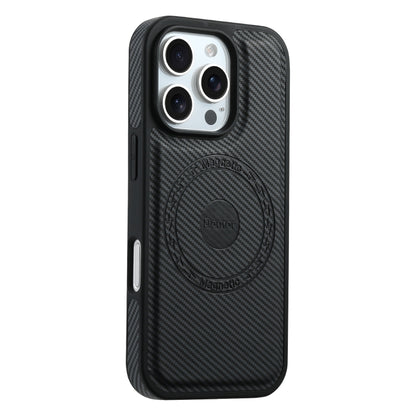 For iPhone 16 Pro Denior Carbon Fiber Texture Leather MagSafe Phone Case(Black) by Denior