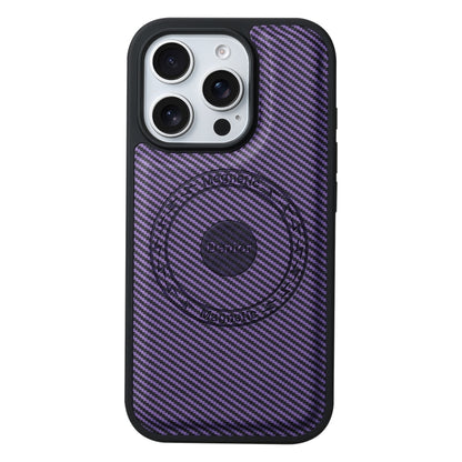 For iPhone 16 Pro Denior Carbon Fiber Texture Leather MagSafe Phone Case(Purple) by Denior