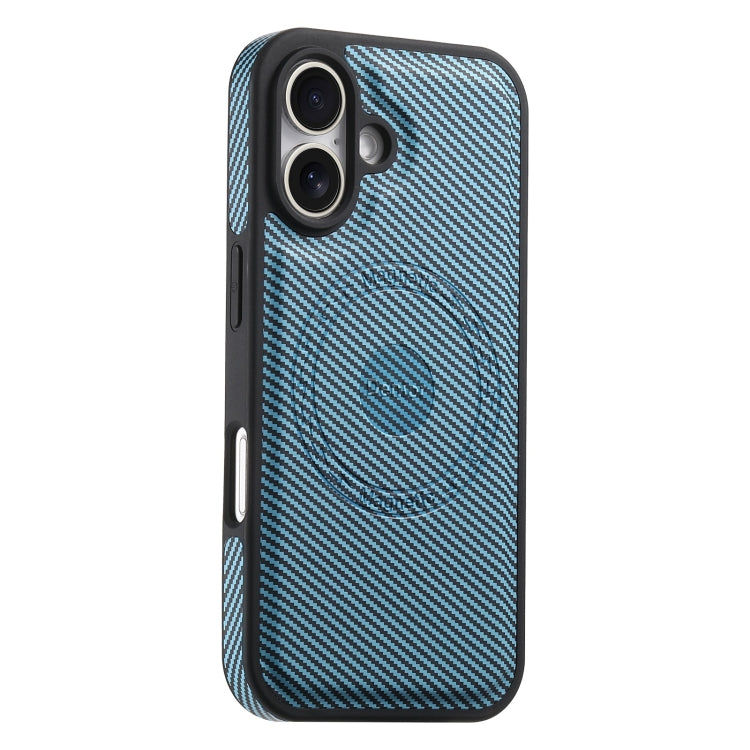 For iPhone 16 Plus Denior Carbon Fiber Texture Leather MagSafe Phone Case(Blue) by Denior