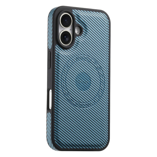For iPhone 16 Plus Denior Carbon Fiber Texture Leather MagSafe Phone Case(Blue) by Denior