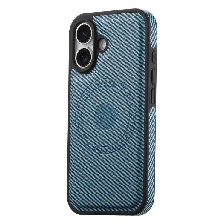 For iPhone 16 Plus Denior Carbon Fiber Texture Leather MagSafe Phone Case(Blue) by Denior