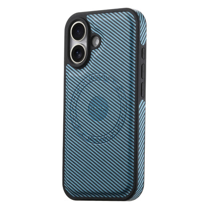 For iPhone 16 Plus Denior Carbon Fiber Texture Leather MagSafe Phone Case(Blue) by Denior