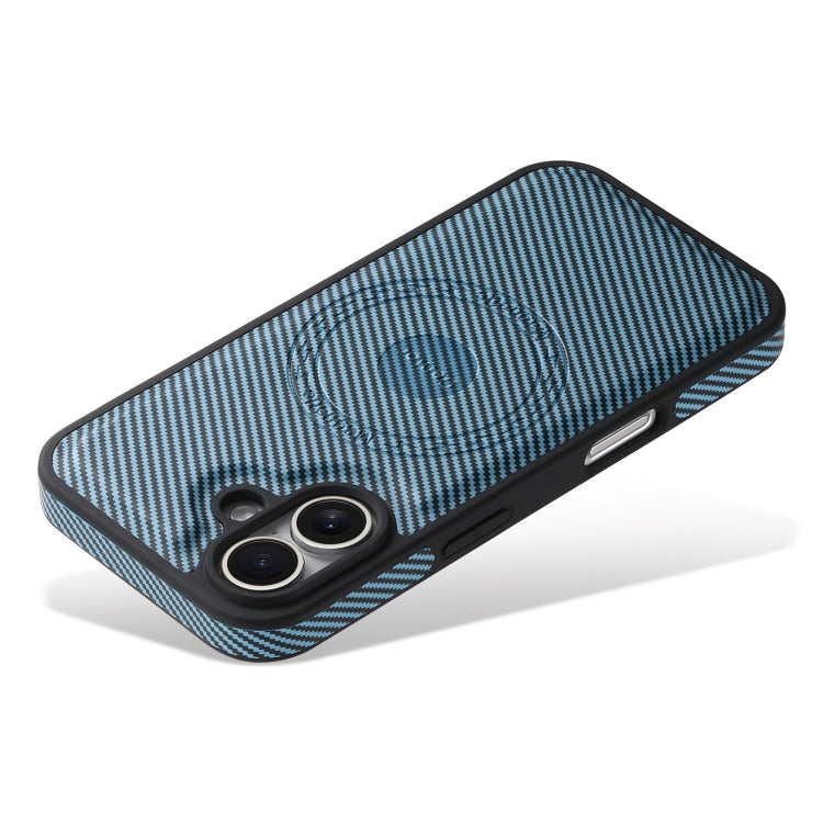 For iPhone 16 Plus Denior Carbon Fiber Texture Leather MagSafe Phone Case(Blue) by Denior