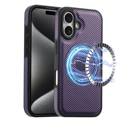 For iPhone 16 Plus Denior Carbon Fiber Texture Leather MagSafe Phone Case(Purple) by Denior
