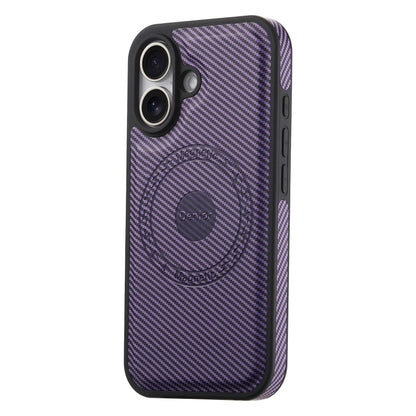 For iPhone 16 Plus Denior Carbon Fiber Texture Leather MagSafe Phone Case(Purple) by Denior