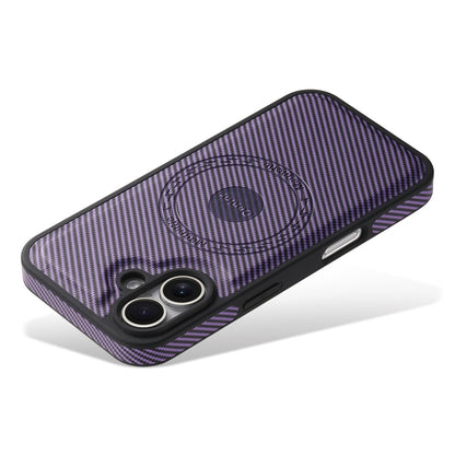 For iPhone 16 Plus Denior Carbon Fiber Texture Leather MagSafe Phone Case(Purple) by Denior