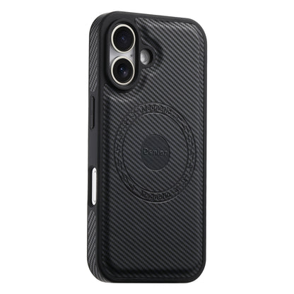 For iPhone 16 Denior Carbon Fiber Texture Leather MagSafe Phone Case(Black) by Denior