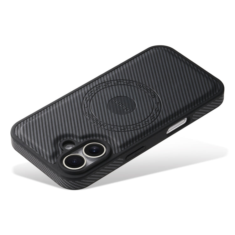 For iPhone 16 Denior Carbon Fiber Texture Leather MagSafe Phone Case(Black) by Denior