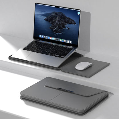 Multifunctional Laptop PU Magnetic Stand Split Liner Bag with Mouse Pad Function, Size:15 inch(Grey) by bashfashion