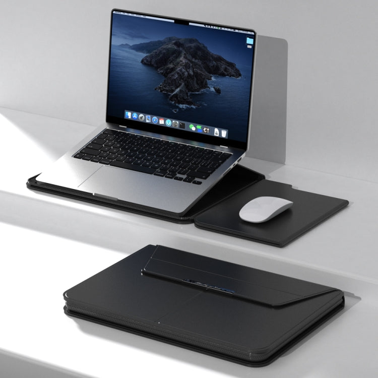 Multifunctional Laptop PU Magnetic Stand Split Liner Bag with Mouse Pad Function, Size:15 inch(Black) by bashfashion