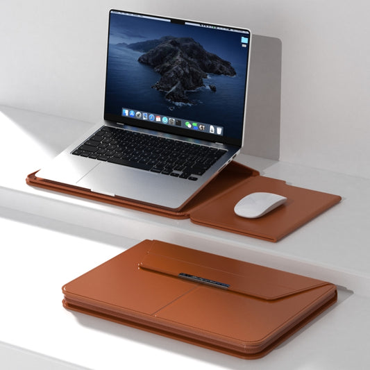 Multifunctional Laptop PU Magnetic Stand Split Liner Bag with Mouse Pad Function, Size:13-14 inch(Brown) by bashfashion
